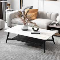 Light luxury rock slab coffee table Nordic modern small apartment sofa tea table home simple square tea table double deck combination table
