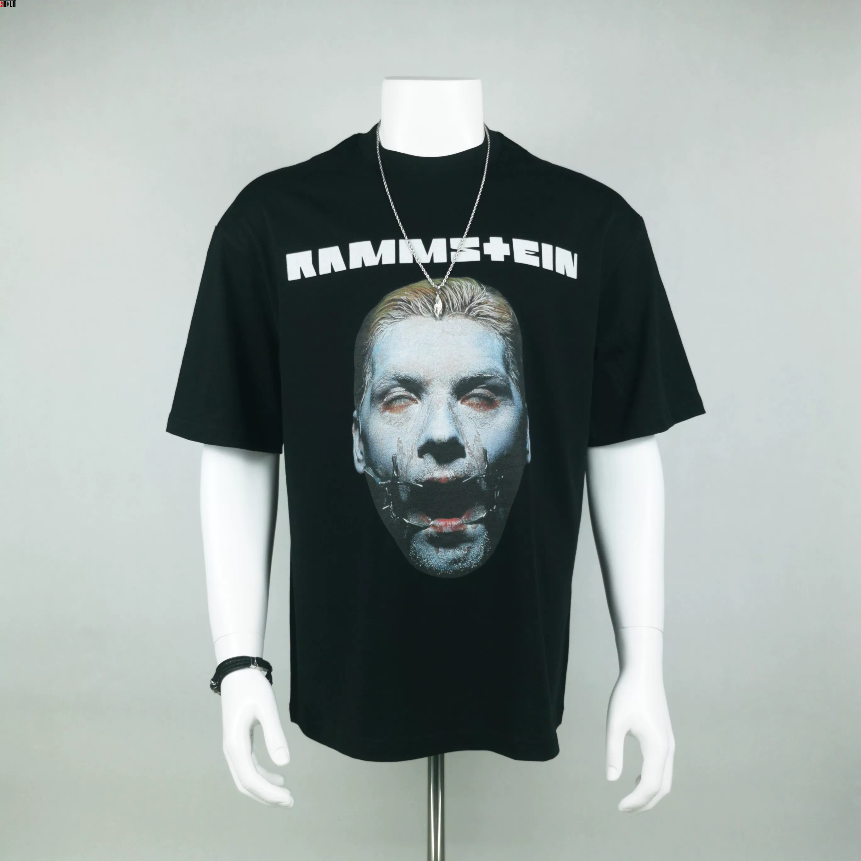 Т-шерту с рукавами-колоколами Rammstein немецкий танк винтажный маленькая V-образная горловина принт на плечах свободный мешковатый