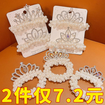 Childrens pearl hair rope princess crown tiara ball hair circle headband little girls hair tied with flower hair accessories