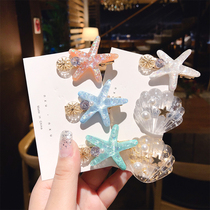 Korean hairpin marine shell starfish hairclip female rhinestone Pearl duckbill clip simple bangs clip headwear Net Red