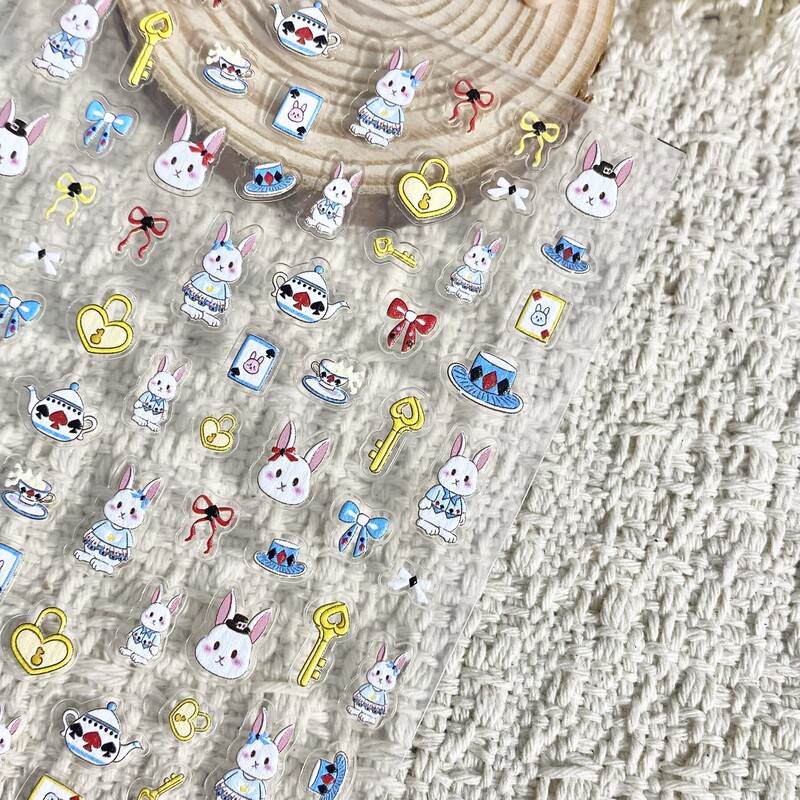 Cartoon Alice in Wonderland Bunny Nail Art Stickers Embossed DIY Mobile Phone Case Tablet Ccd Nail Decoration