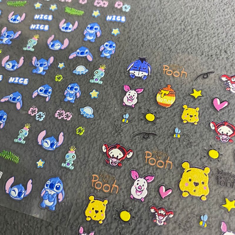Cartoon Stitch Honey Bear Nail Art Stickers Embossed Cute Winnie the Pooh DIY Journal Ccd Nail Decals