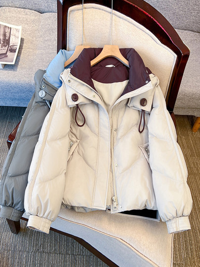 Off-White Short down Jacket for Women 2025 Winter New Style Stand Collar Hooded 90% Duck down Thickened Warm Coat