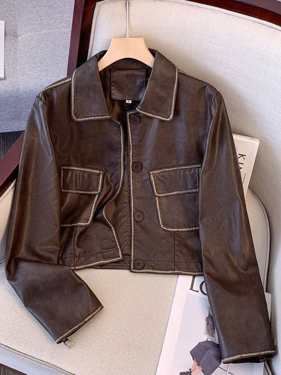 Motorrad-PU-Lederjacke für Damen 2025, Frühherbst, neuer heißer Stil, amerikanischer High-End-Sinn, kleine kurze Jacke mit rechter Schulter