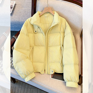 黄色轻薄白鸭绒羽绒服女2025冬季新款超好看洋气保暖短款立领外套