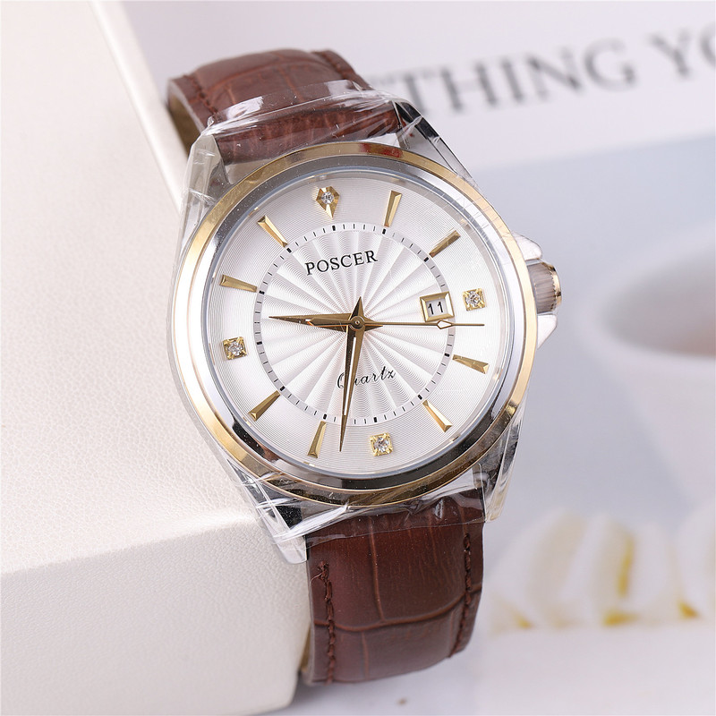 Authentic Poscer Porsche Watch Men's Watch Men's Quartz Watch Fashionable Leather Waterproof Calendar Porsche 8199