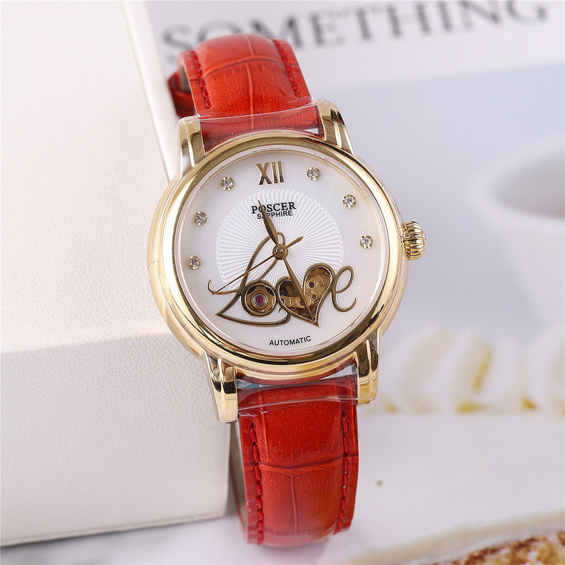 Genuine Poscer Watch Women's Watch Women's Cut Out Automatic Mechanical Watch Holiday Gift Porsche 6065 Genuine Poscer Watch Women's Watch Women's Cut Out Automatic Mechanical Watch Holiday Gift Porsche 6065