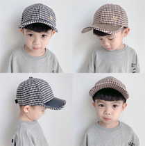Childrens duck tongue hat college style Plaid splicing autumn and winter foreign boy shade baseball cap girls casual hat