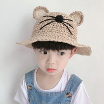 Baby summer big eaves sunscreen fishermans hat girl travel breathable net straw hat boy shade cute super cute super cute