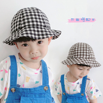 Baby sunshade fishermans hat boy Korean Plaid basin hat cotton sunscreen casual hat baby hat baby hat spring and autumn thin