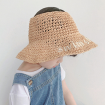 Baby summer sunscreen straw hat boy empty roof sunshade net eye girl breathable wide eaves beach hat children cool hat tide tide