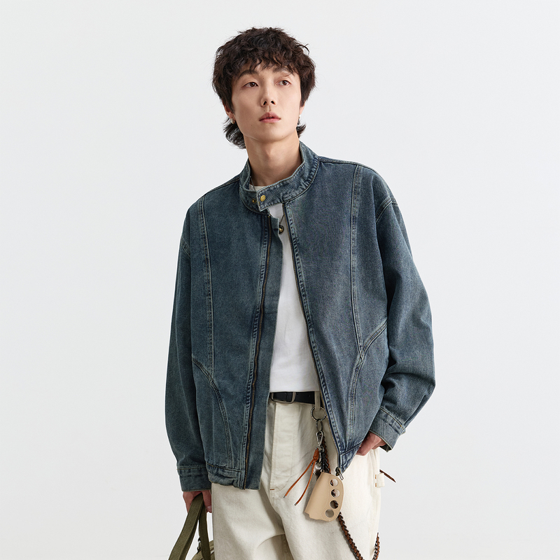 Cegffh American High Street Classic Denim Jacket for Men 2025 New Japanese Trendy Brand Design Denim Coat
