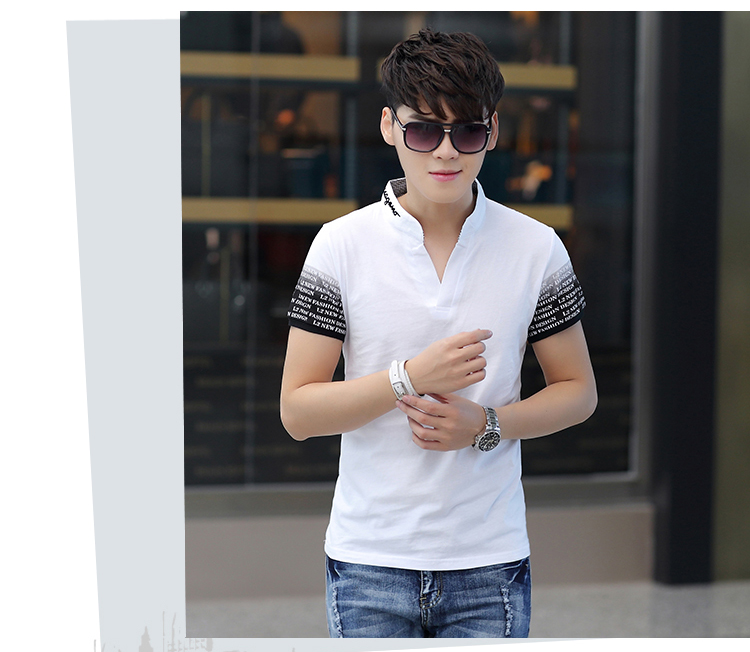 Yi mùa hè mới nam áo thun ngắn tay Cotton cotton cổ chữ V in hình áo thun học sinh thanh niên ao thun polo nam