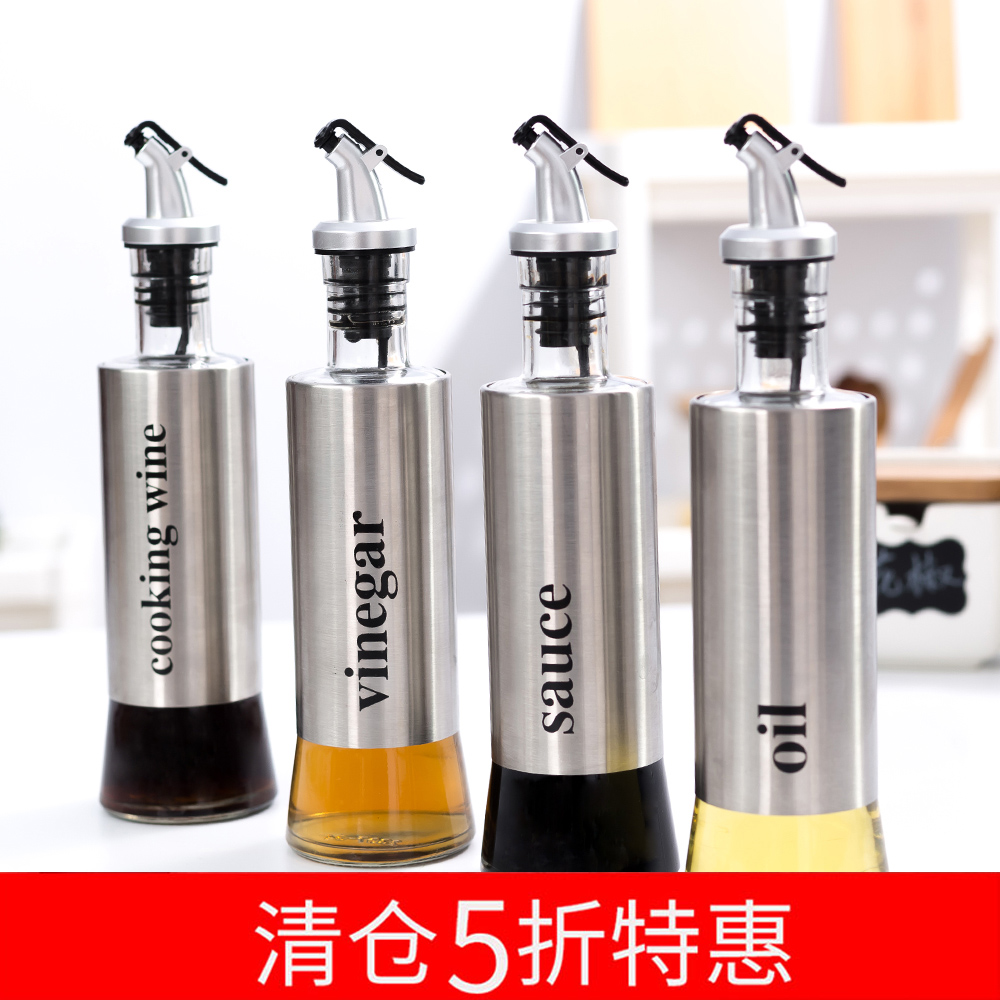 Stainless steel oil jug glass oil bottle sauce bottle anti-leakage seasoning bottle oil vinegar jar home seasoning bottle feeding funnel