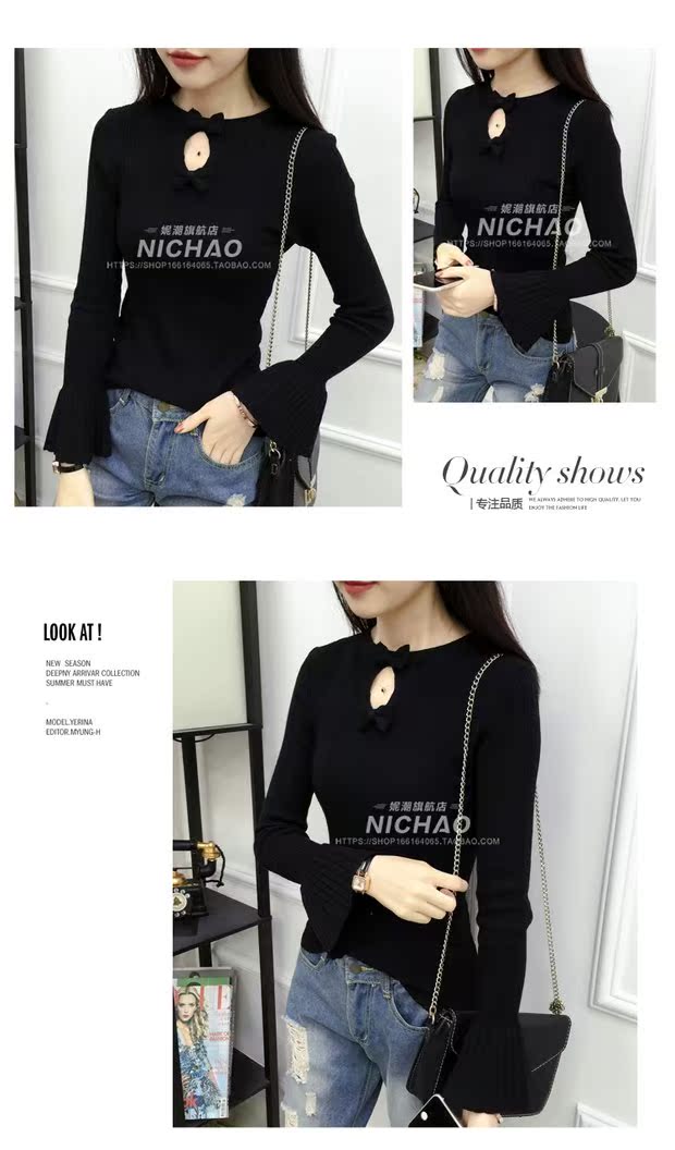 Mùa xuân và mùa thu 2019 mới thắt nơ áo sơ mi hàng đầu phiên bản Hàn Quốc của áo len dệt kim tay áo hoang dã áo cardigan
