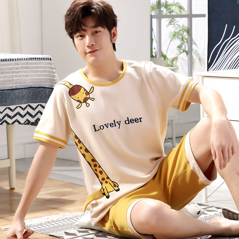 Bộ đồ ngủ Mens Summer mỏng ngắn tay áo bông Junior High School Student cartoon Teen trai Summer Home Suit.