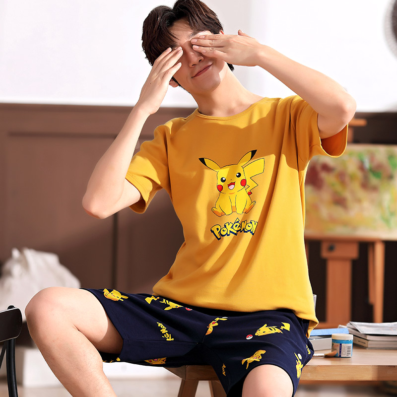 Bộ đồ ngủ mens quần short cotton mùa hè ở các bé trai lớn học sinh trung học cơ sở mỏng tuổi teen boy nhà phù hợp.