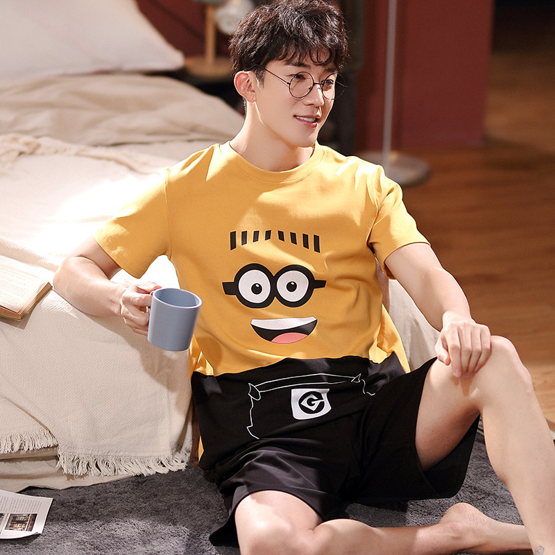 Mens đồ ngủ mùa hè quần short cotton tuổi teen boy phim hoạt hình sinh viên mùa hè mỏng nhà quần áo bộ.