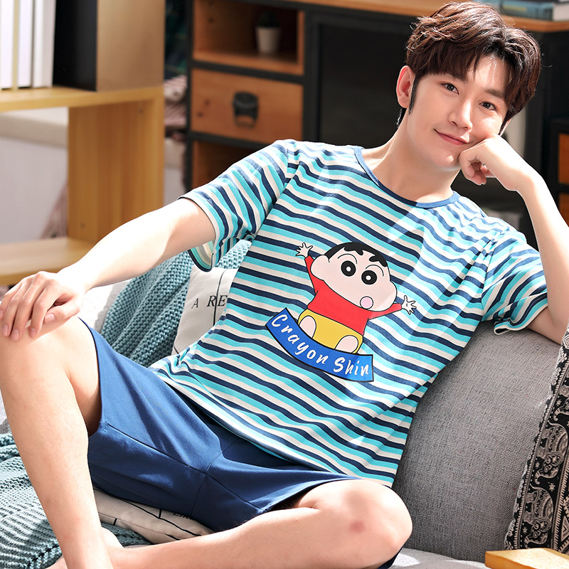 Bộ đồ ngủ mens quần short cotton mùa hè ở các bé trai lớn học sinh trung học cơ sở mỏng tuổi teen boy nhà phù hợp.