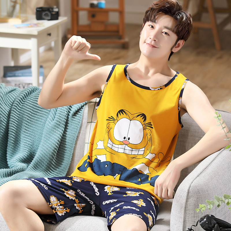 Teen boys đồ ngủ cotton mùa hè vestth học sinh trung học cơ sở không tay cartoon nhà quần áo bộ mùa hè.