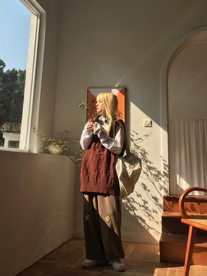 taobao agent Japanese retro vest, sweater, brand scarf, top, autumn, V-neckline
