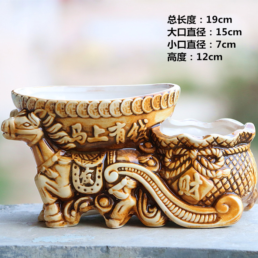 Bình gốm hoa bình cá nhân sáng tạo Xiêm đôi thùng retro đôi miệng lớn vừa và nhỏ trong chậu chậu cây cảnh đặc biệt - Vase / Bồn hoa & Kệ bình cắm hoa gốm sứ