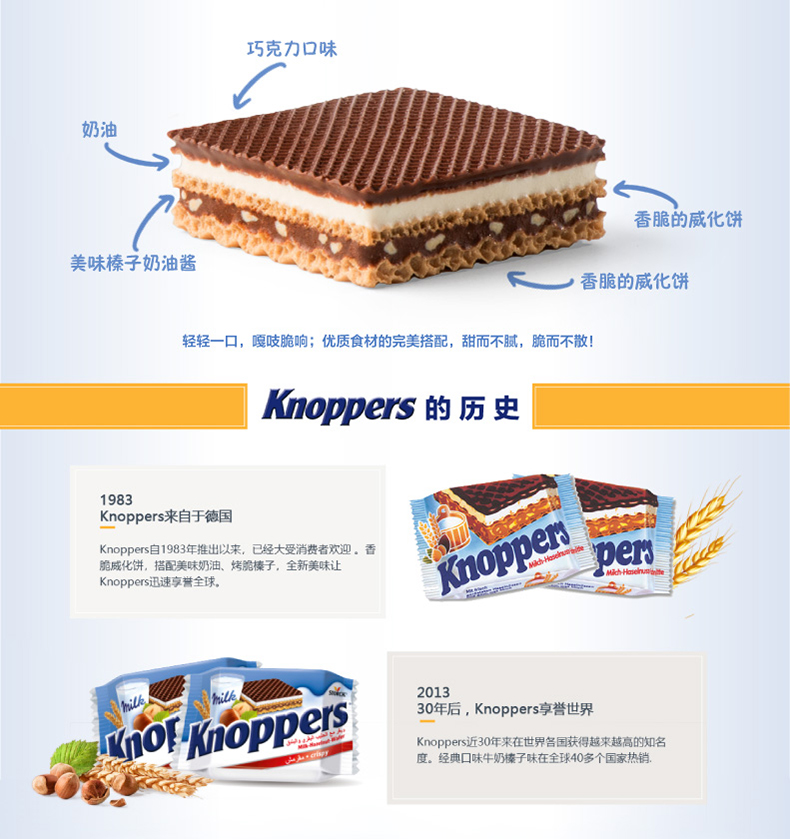 临期特价 德国 knoppers 榛子巧克力威化饼干 40包/1000g 图4