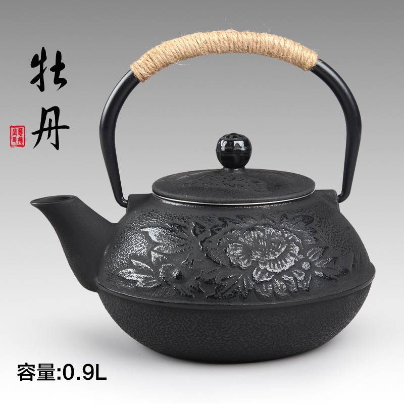 Huide Tang iron pot Cast iron teapot Black crystal furnace tea pot Household southern Japan Peony pig iron pot Handmade pot