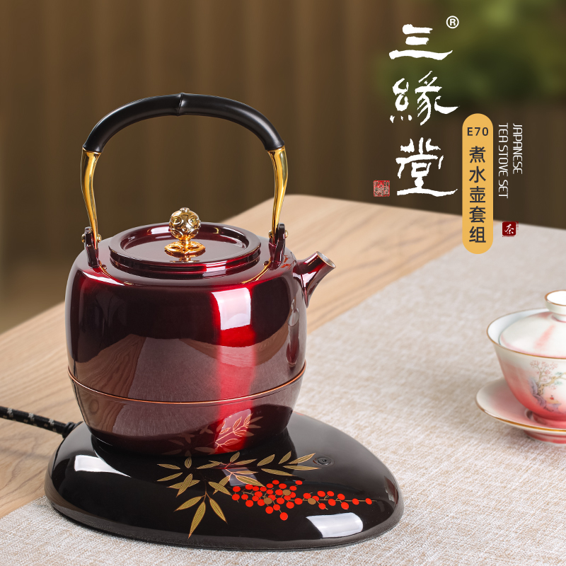 Three-edge hall high-end fully automatic water-feeding ceramic electric heating kettle tea special bottom water pumping tea table All