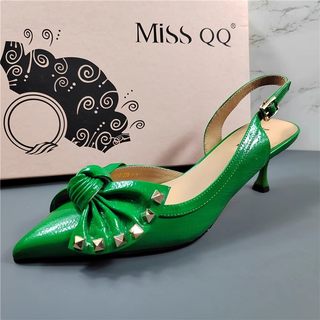 品牌撤柜断码真皮蝴蝶结包头凉鞋女2025年夏季新款尖头后空高跟鞋