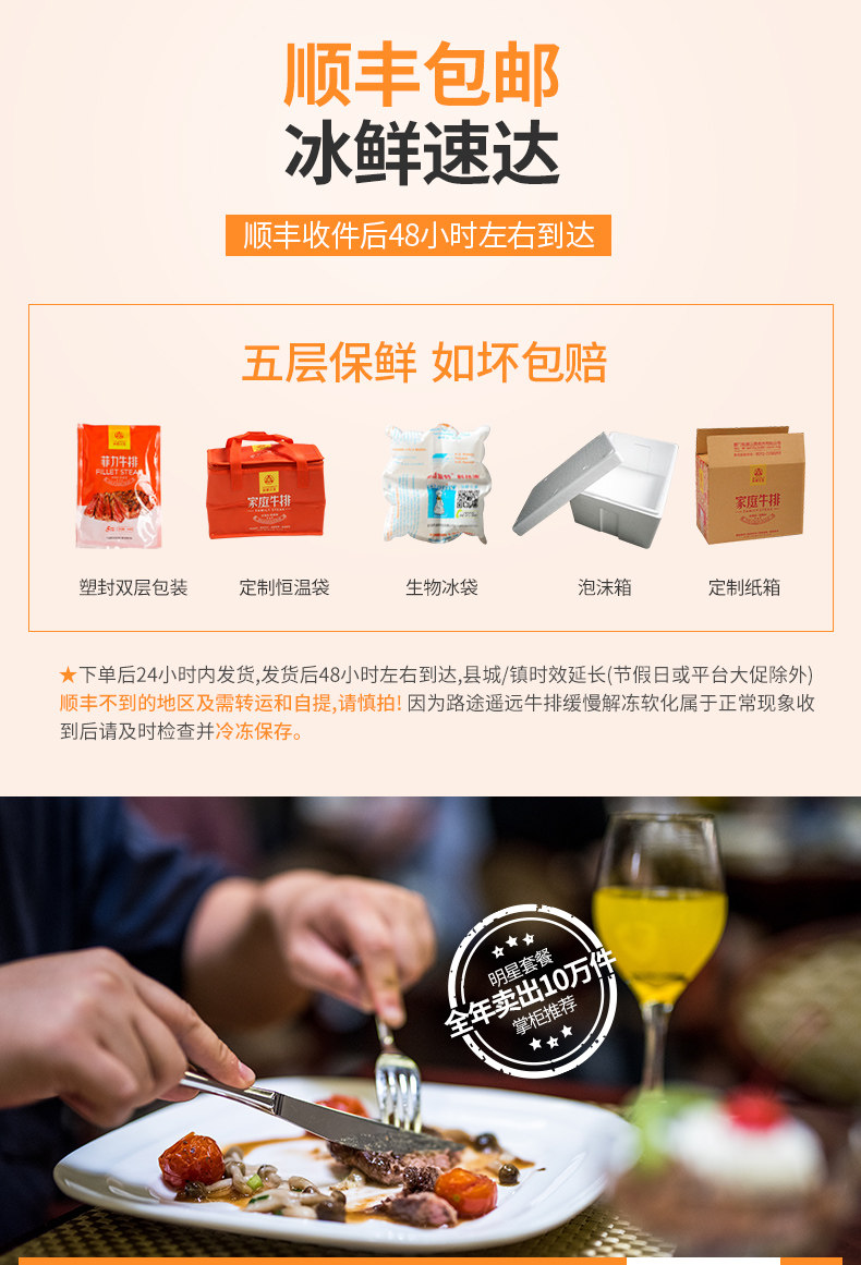 如意三宝 澳洲进口 整切牛排 10片厚切 共1540g 图3