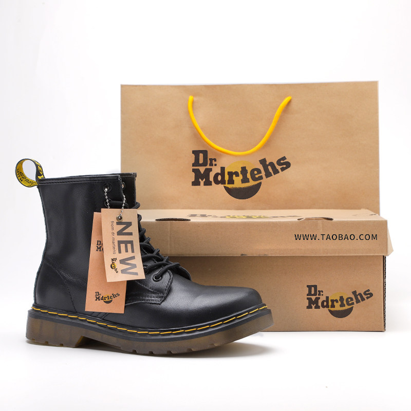 Winter men's shoes plus velvet warm dr Martin boots men's tall British style black leather boots six-hole tide men's short boots