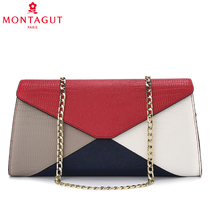  Mengtejiao womens bag leather womens chain bag European and American fashion stitching contrast color shoulder oblique cross bag 2020 new trend