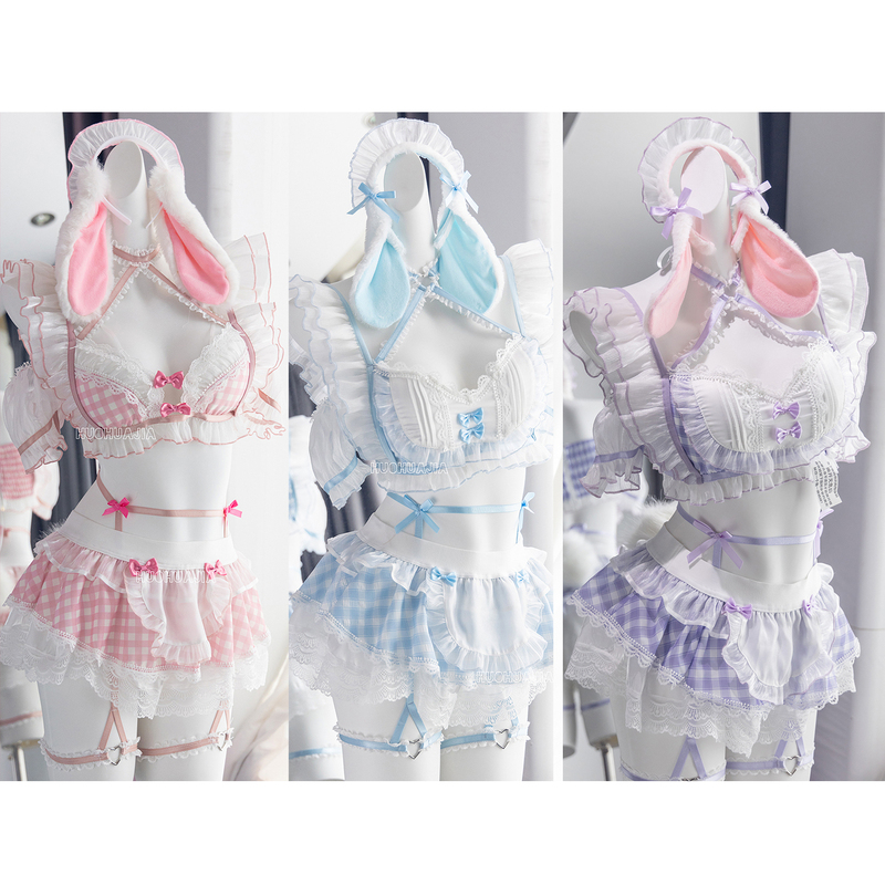 Huohuajia Original Design "Pastoral Rabbit" Mori Girl Japanese Cute Plaid Maid Outfit in Stock Huohuajia Original Design "Pastoral Rabbit" Mori Girl Japanese Cute Plaid Maid Outfit in Stock