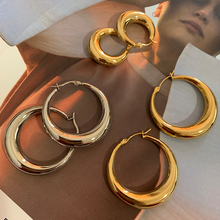 French Lazy Retro Premium European and American Minority Minimalist Oval Rings with Gold Plated Silver Non fading Earrings