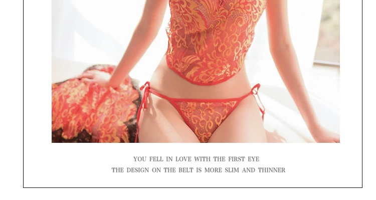 Sexy màu đỏ tạp dề đồ ngủ gợi cảm đồ lót quây quần áo ngủ niềm đam mê phù hợp với phụ nữ trưởng thành nóng cám dỗ tòa án