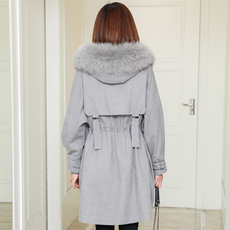 Одежда из меха 派克服女狐狸毛领獭兔毛内胆中长款大衣海宁皮草外套女反季清仓