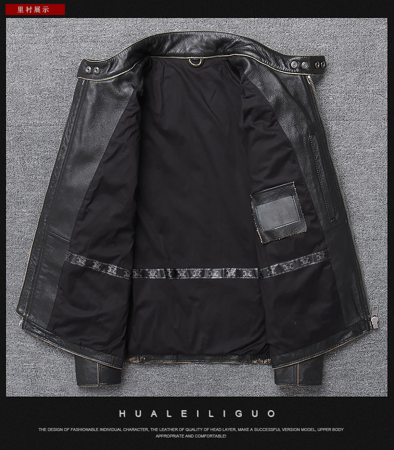 HUALEI Hua Lei leather leather nam ngắn Slim Ami 咔叽 áo khoác da bò màu vàng lớp đầu tiên - Quần áo lông thú áo khoác cặp