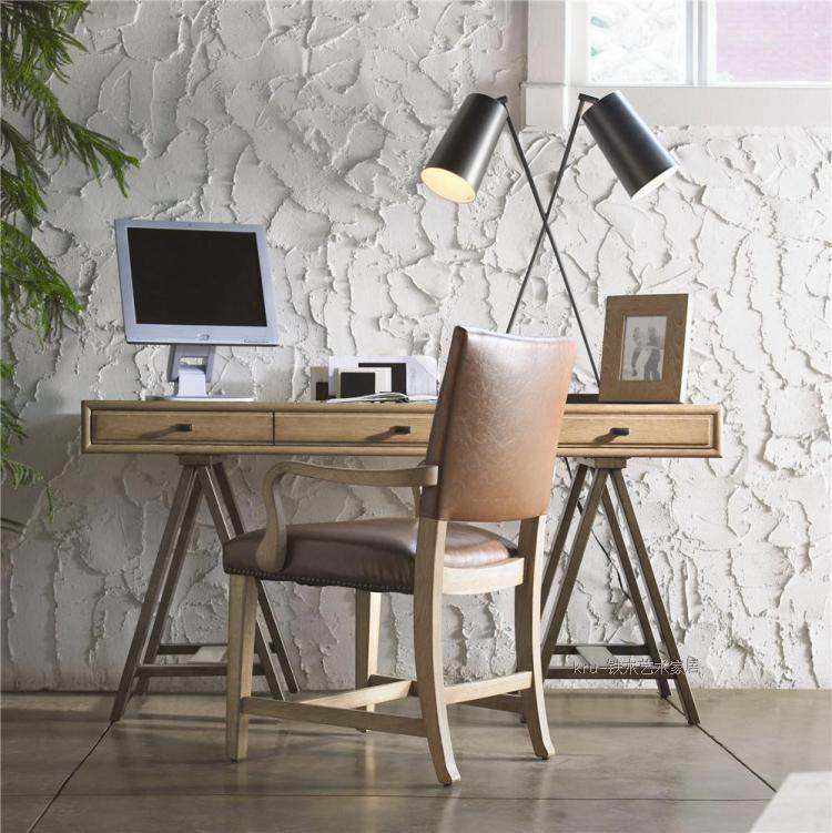 Solid wood loft industrial wind computer desk drawer retro old wrought iron desk American desk simple furniture