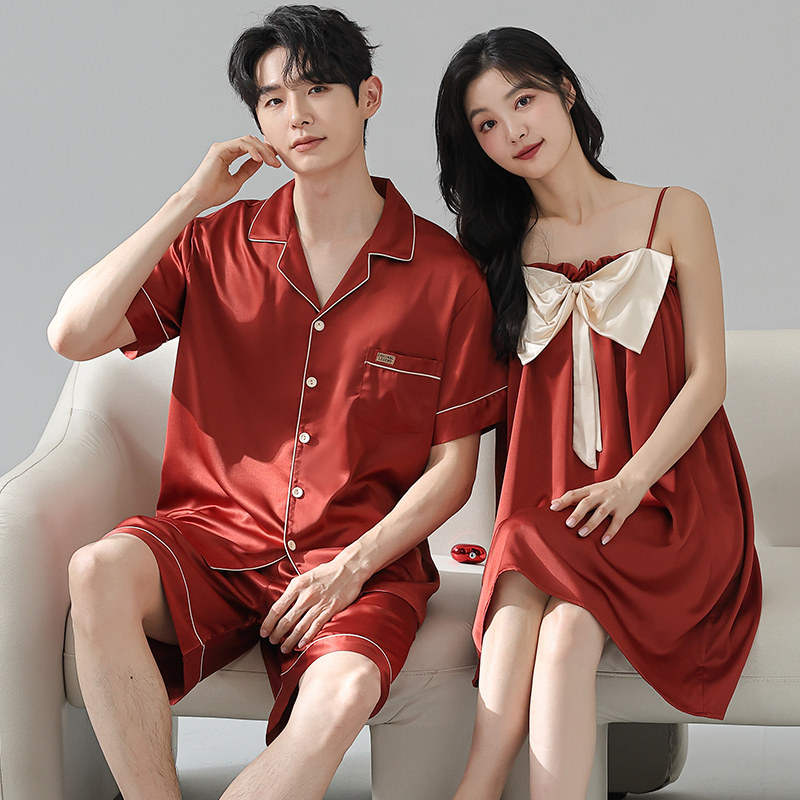 Couple's Pajamas Summer Ice Silk Red Wedding Cool Silk 2026 New Camisole Dress Newlywed Set Loungewear