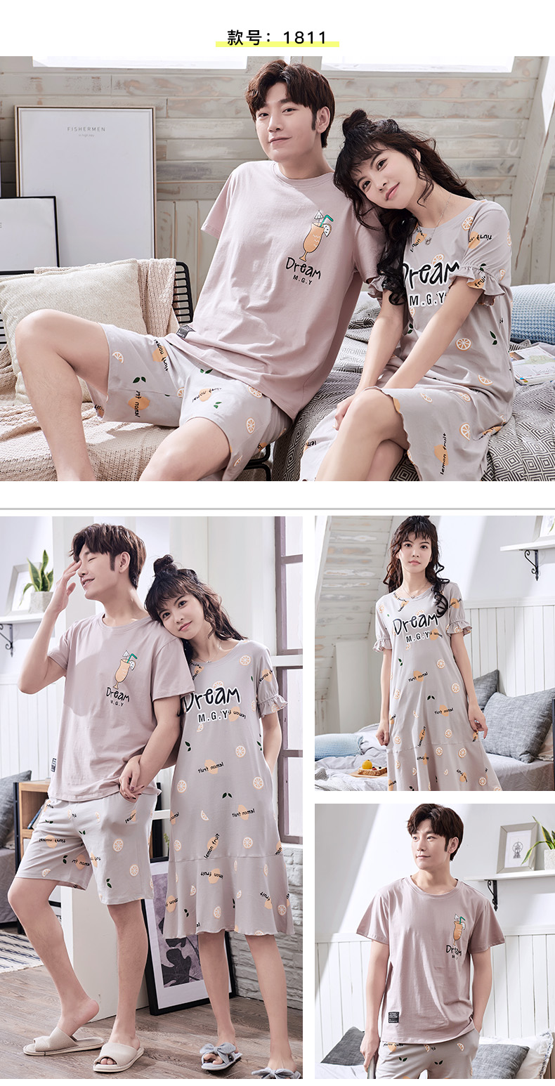2 bộ của mùa hè các cặp vợ chồng đồ ngủ ngắn tay cotton Hàn Quốc dễ thương nightdress nữ mùa hè phục vụ nhà phù hợp với nam giới của phần mỏng bộ đồ thể thao nữ