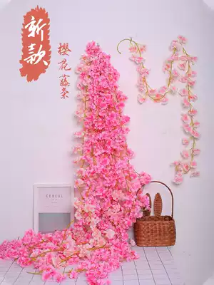 Simulation cherry blossom rattan wall hanging fake rattan air conditioning duct indoor hanging ceiling wedding decoration plastic vine plant