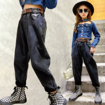 Girls  jeans are soft 2021 new childrens spring and autumn clothes Western style fashionable trousers middle and large childrens spring pants