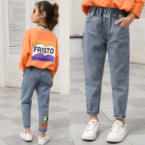 Girls  jeans outer wear spring and autumn 2020 new Korean western style ten-year-old girl 8 trousers 9 childrens autumn pants