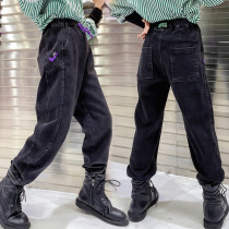 Girls  pants spring and autumn wear 2021 new childrens autumn Western style fashion jeans middle and large childrens autumn trousers