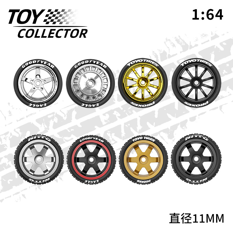 Hot Wheels Lettered Bald Tire Wheel Hub 1:64 Scale Model Car Rubber Tire