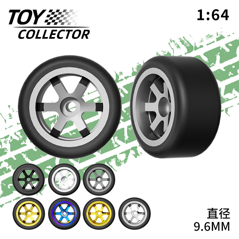 9.6mm Hot Wheels Six-Spoke Wheels 1:64 Scale Model Car Rubber Tires