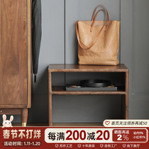 North American black walnut shoe changing stool casual small table Nordic sofa side coffee table simple solid wood bedside table