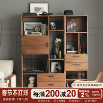 Nordic TV side cabinet North American imported black walnut wine cabinet living room with drawer locker bookcase Japanese-style glass cabinet
