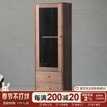Nordic TV side cabinet North American imported black walnut wine cabinet living room with drawer locker bookcase Japanese-style glass cabinet